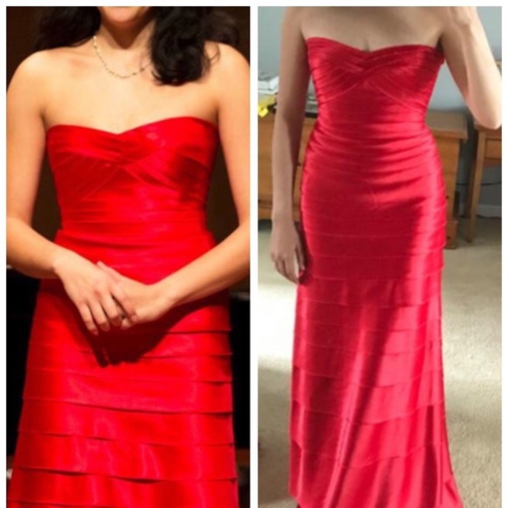 BCBG Red Strapless Tiered Evening Gown XS